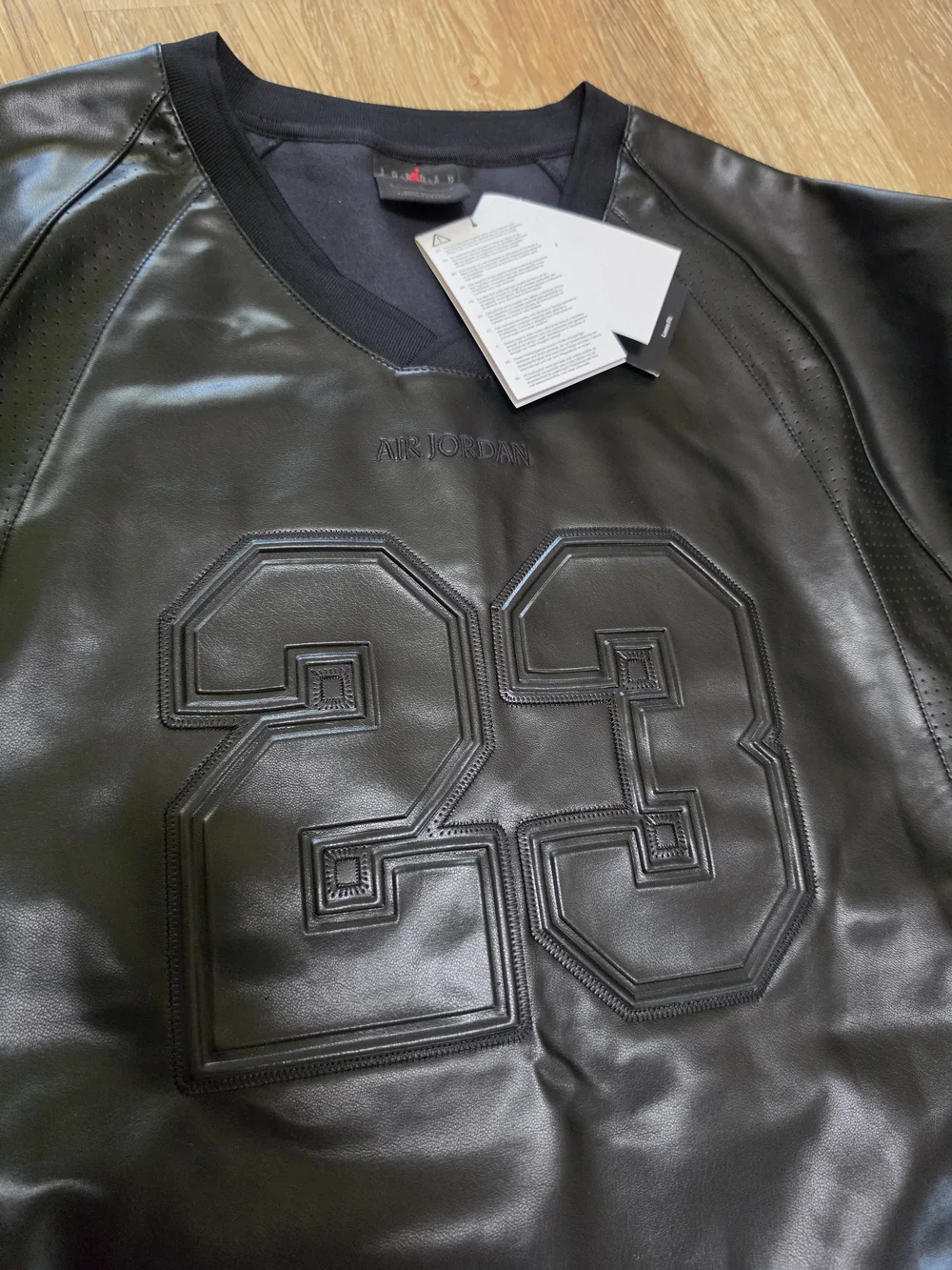 Nike Air Jordan 23 Vegan Leather Black Jersey Shirt Mens SZ 